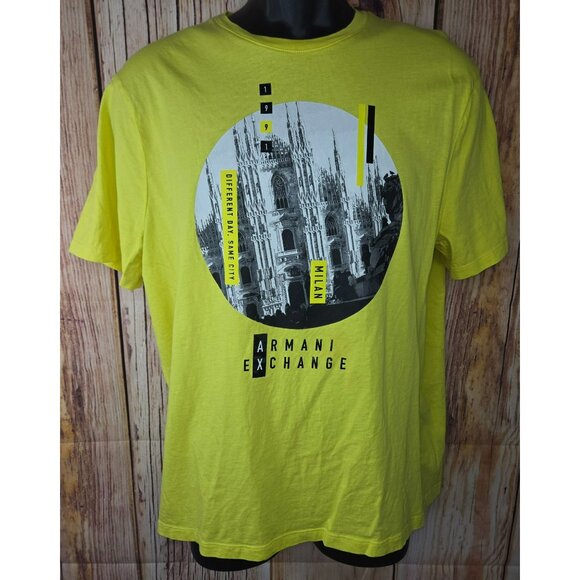 Armani Exchange Womens Yellow T-Shirt Large Milan Print - Picture 1 of 8